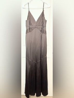 David Meister Silk Satin Gown Sz 6 Brown Maxi Evening Formal Dress Elegant